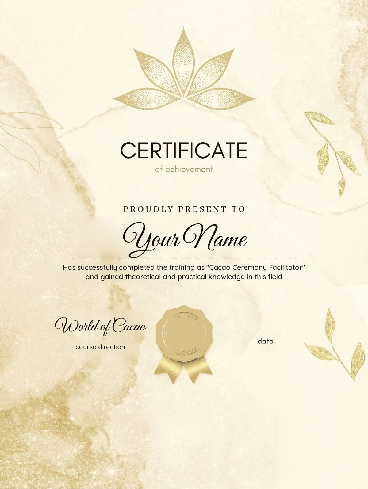 Sample Cacao Ceremony Facilitator certificate