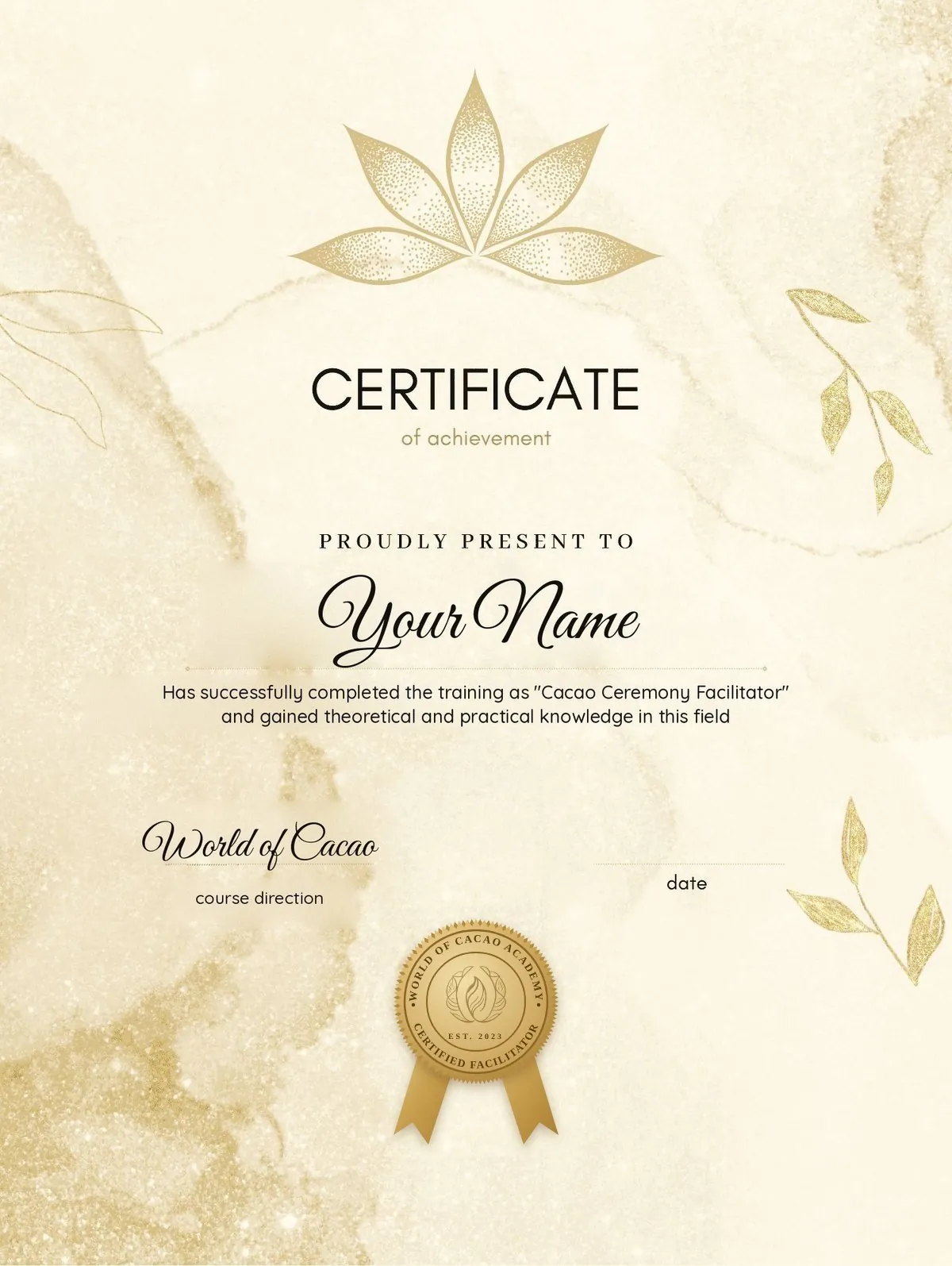 Sample Cacao Ceremony Facilitator certificate