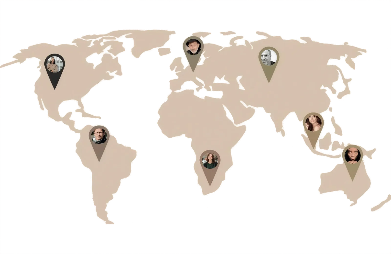 World map with pins of World of Cacao graduates
